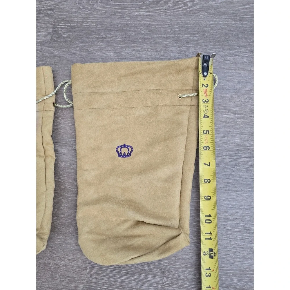 Lot of 2 Tan Faux Suede Drawstring Dust Bags Crown Royale 7.5x12‎